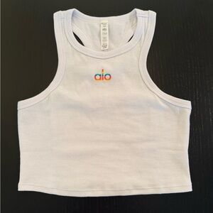 NWOT ALO Yoga White Ribbed Racerback Cropped Tank
